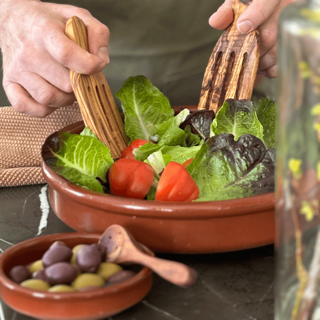 Salatbestik bred model oliventræ