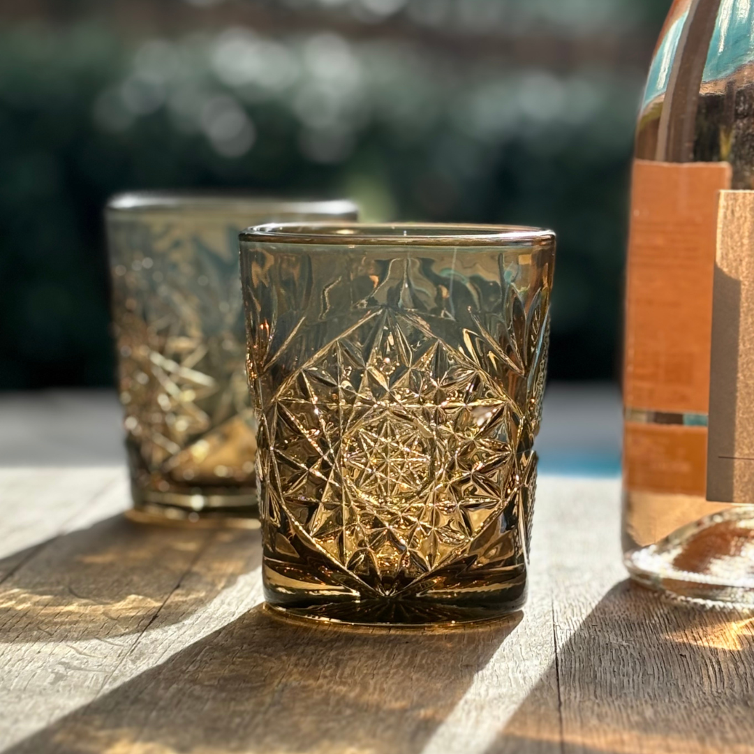 Drikkeglas m. udskæringer, brun - 6 stk.